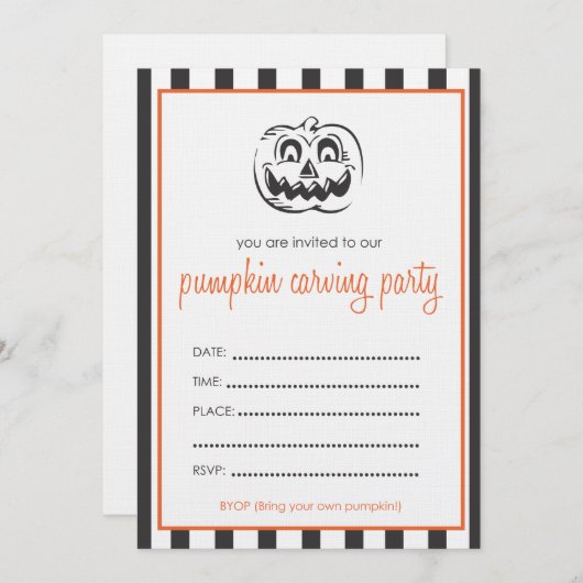 Pumpkin Carving Party-uitnodiging Kaart (Voorkant / Achterkant)