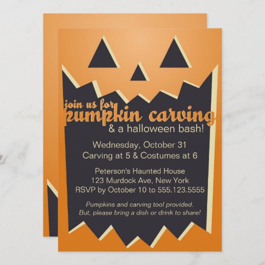 Pumpkin Carving Party-uitnodiging Kaart (Voorkant / Achterkant)