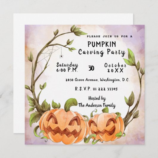 Pumpkin Carving Party-uitnodiging Kaart (Voorkant / Achterkant)