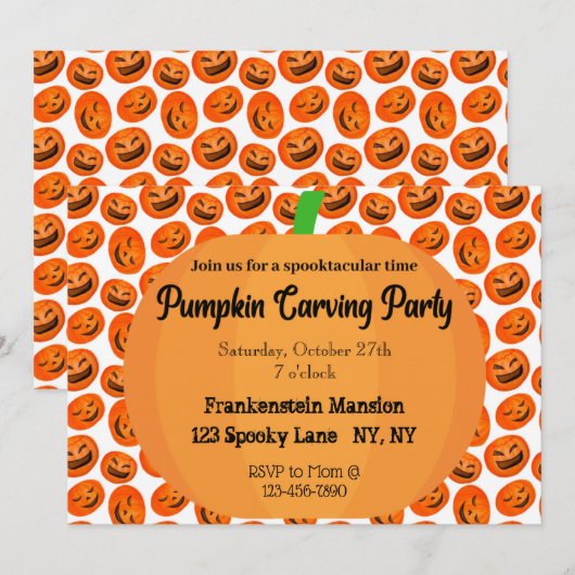Pumpkin Carving Party-uitnodiging Kaart (Voorkant / Achterkant)