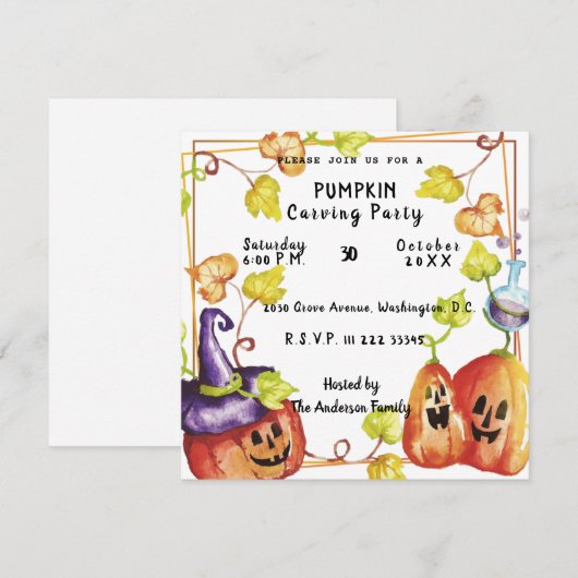 Pumpkin Carving Party-uitnodiging Kaart (Voorkant / Achterkant)