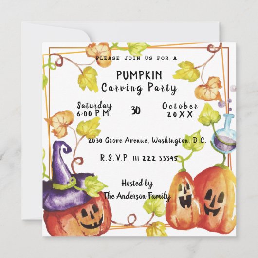 Pumpkin Carving Party-uitnodiging Kaart (Voorkant)