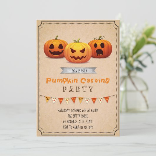 Pumpkin Carving Party-uitnodiging Kaart (Staand voorkant)