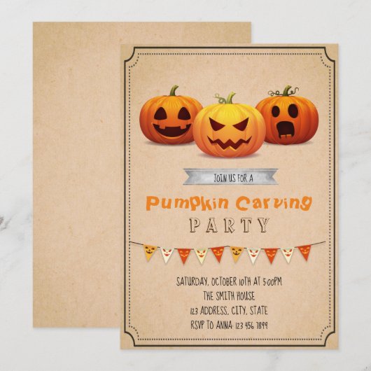 Pumpkin Carving Party-uitnodiging Kaart (Voorkant / Achterkant)