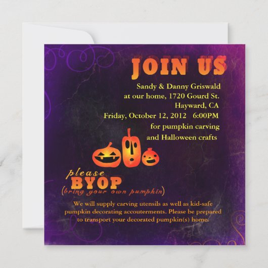 Pumpkin Carving Party-uitnodigingen Kaart (Achterkant)