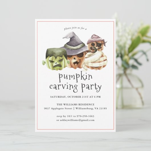 Pumpkin Carving | Uitnodiging van de Halloween-par (Staand voorkant)