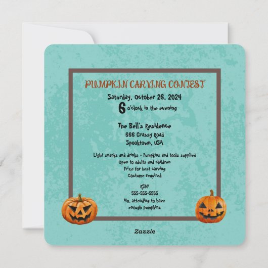 PUMPKIN CARVING WEDSTRIJD PARTIJ FEESTDAGENKAART (Achterkant)
