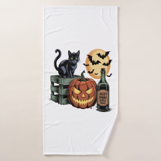 Pumpkin Cat Beer Halloween Badhanddoek (Badhanddoek)