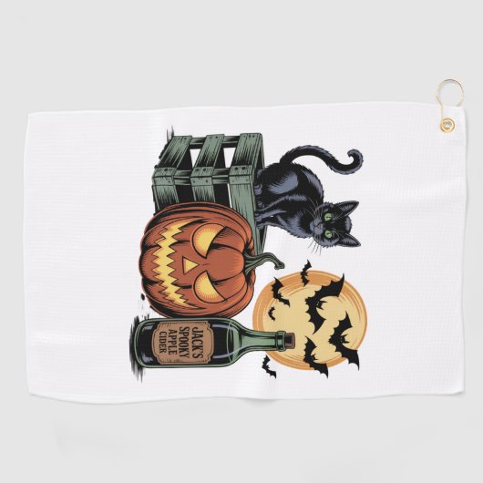 Pumpkin Cat Beer Halloween Golfhanddoek (Horizontaal)