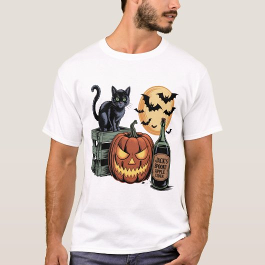 Pumpkin Cat Beer Halloween T-shirt (Voorkant)