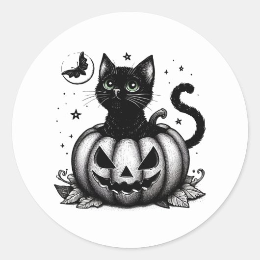 Pumpkin Cat Classic Ronde Sticker (Voorkant)