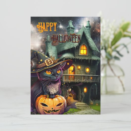 Pumpkin Cat Fantasy Halloween Vakantie Kaart (Staand voorkant)