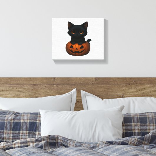 Pumpkin Cat – Schattige Spooky Halloween Shirt voo Canvas Afdruk (Insitu (Slaapkamer))