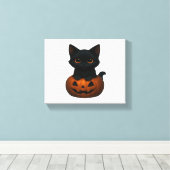 Pumpkin Cat – Schattige Spooky Halloween Shirt voo Canvas Afdruk (Insitu (Houten vloer))