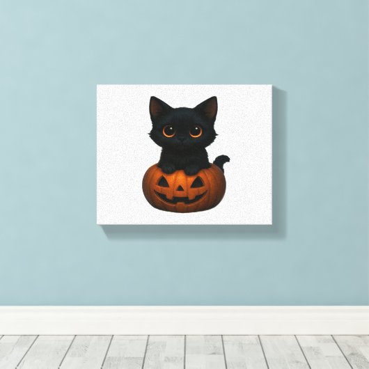 Pumpkin Cat – Schattige Spooky Halloween Shirt voo Canvas Afdruk (Insitu (Houten vloer))