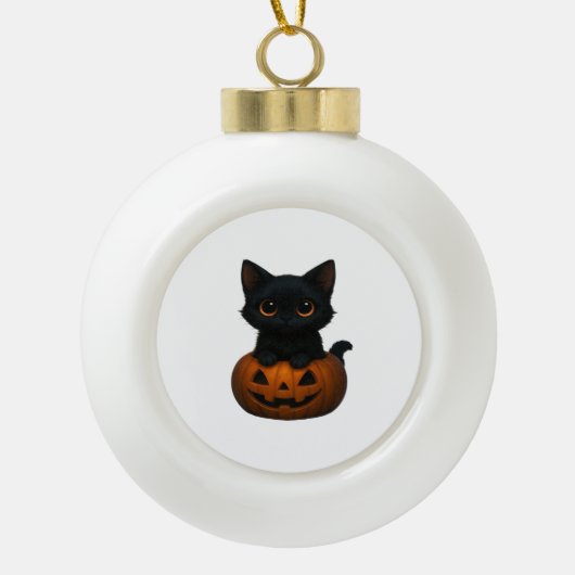 Pumpkin Cat – Schattige Spooky Halloween Shirt voo Keramische Bal Ornament (Voorkant)