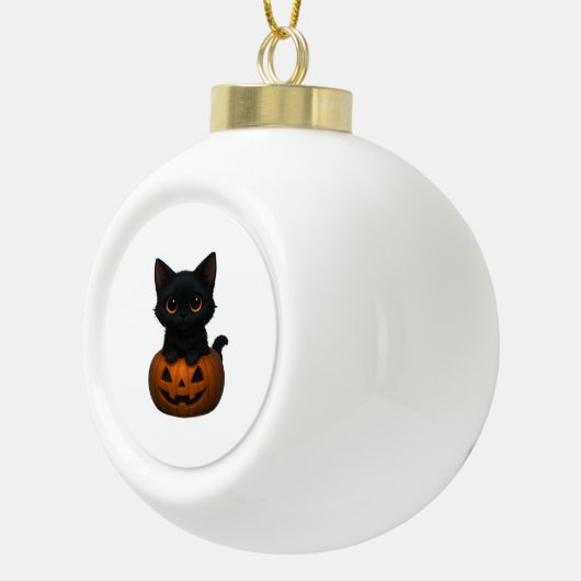 Pumpkin Cat – Schattige Spooky Halloween Shirt voo Keramische Bal Ornament (Rechts)