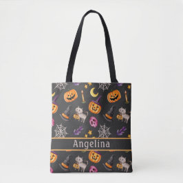 Pumpkin Cat Web Pet Donkergrijze Canvas tas