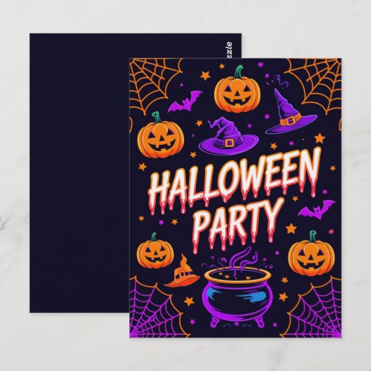 Pumpkin Cauldron Halloween Party Invite Briefkaart (Voorkant / Achterkant)