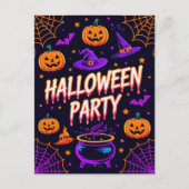 Pumpkin Cauldron Halloween Party Invite Briefkaart (Voorkant)