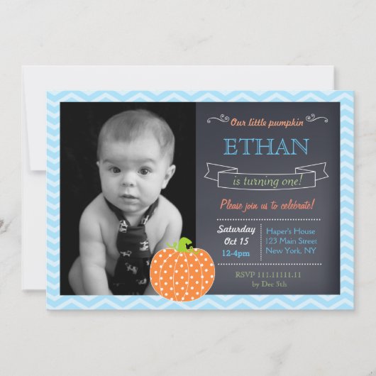 Pumpkin Chalkboard Birthday Invitations Kaart (Voorkant)