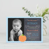 Pumpkin Chalkboard Birthday Invitations Kaart (Staand voorkant)