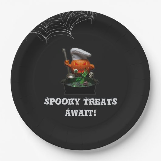Pumpkin Chef Halloween Party - Spooky Cauldron Papieren Bordje (Voorkant)
