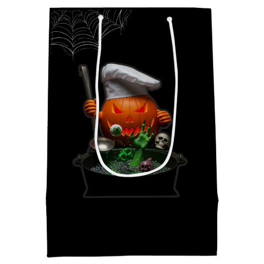 Pumpkin Chef Halloween - Spooky Cauldron ontwerp Medium Cadeauzakje (Achterkant)
