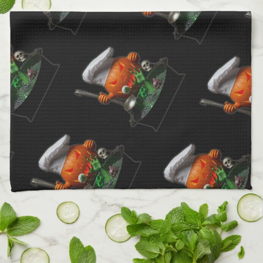 Pumpkin Chef Halloween - Spooky Cauldron ontwerp Theedoek (Gevouwen)