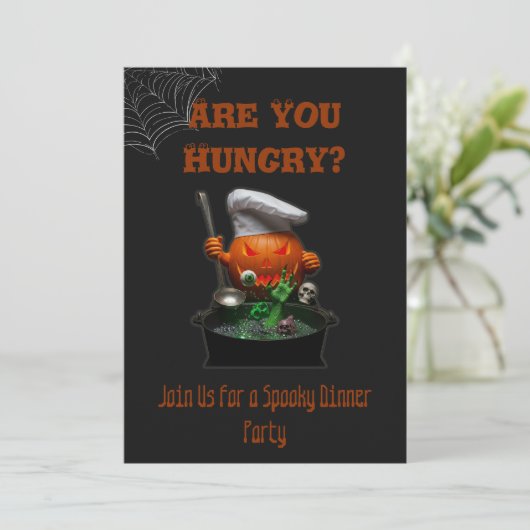Pumpkin Chef Halloween - Spooky Dinner Theme Kaart (Staand voorkant)