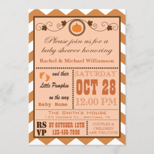 Pumpkin Chevron Pattern Baby shower Invitation Kaart