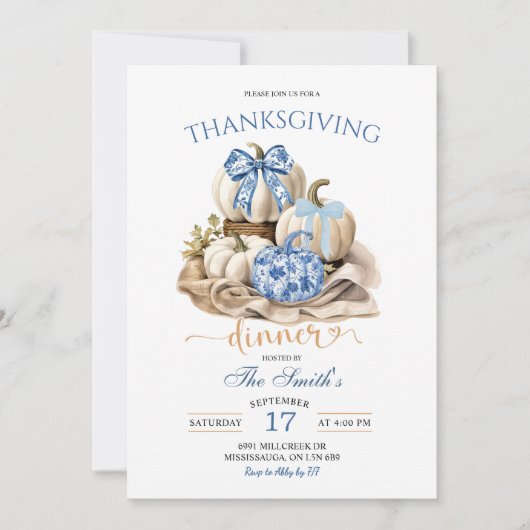 Pumpkin Chinoiserie Thanksgiving Diner Kaart (Voorkant)