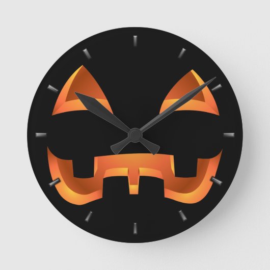 Pumpkin Clock Halloween Jack-O-Lantern Wall Clock Ronde Klok (Voorkant)