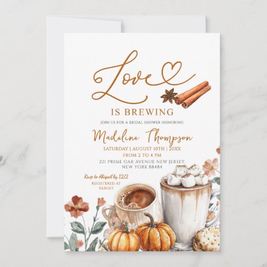 Pumpkin Coffee Theme Love is Brewing Bridal Shower Kaart (Voorkant)