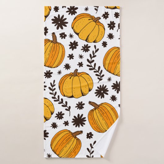 Pumpkin color seamless pattern, hand drawn squash badhanddoek (Badhanddoek)