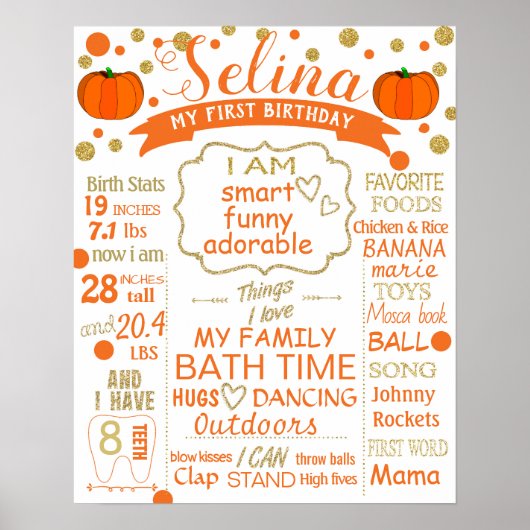 Pumpkin Confetti Birthday-teken poster-mijlpaal Poster (Voorkant)
