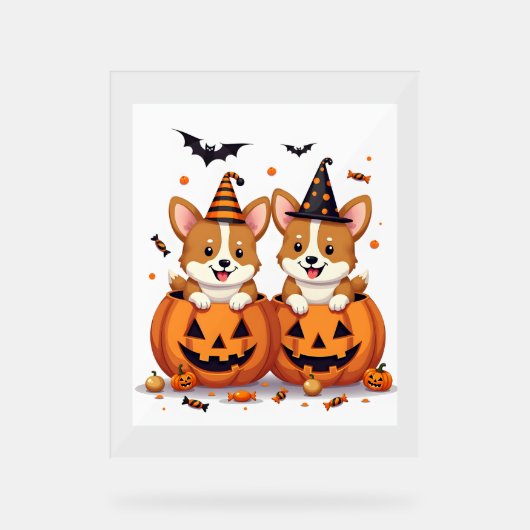 Pumpkin Corgi Party Acryl Bord (Voorkant)
