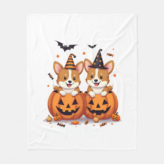 Pumpkin Corgi Party Fleece Deken (Voorkant)