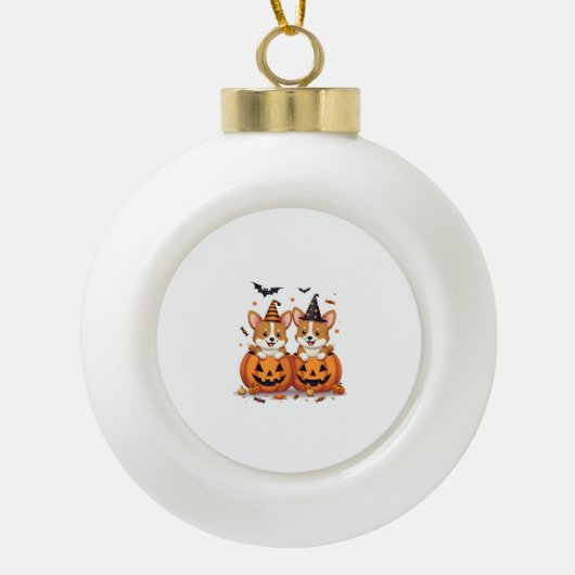 Pumpkin Corgi Party Keramische Bal Ornament (Voorkant)