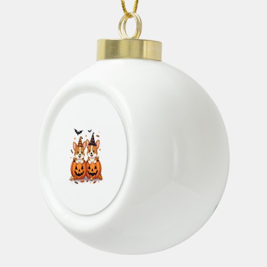Pumpkin Corgi Party Keramische Bal Ornament (Rechts)
