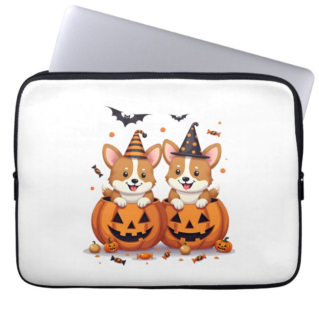Pumpkin Corgi Party Laptop Sleeve (Voorkant)