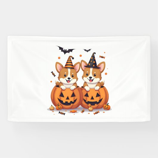 Pumpkin Corgi Party Spandoek (Horizontaal)