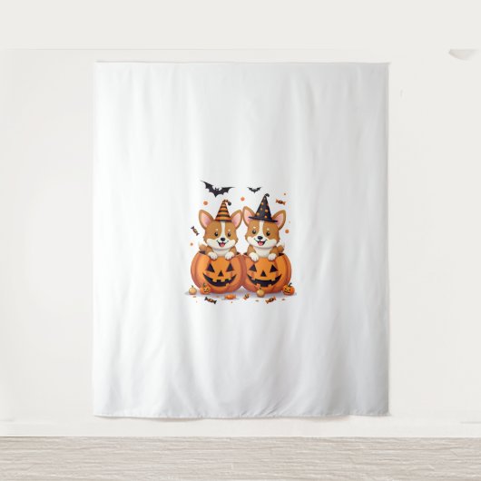 Pumpkin Corgi Party Wandkleed (Voorkant)