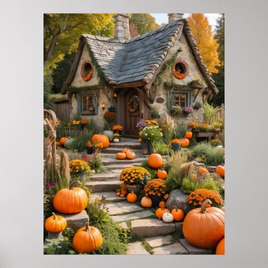 Pumpkin Cottage Autumn Halloween Wall Poster (Voorkant)