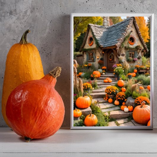 Pumpkin Cottage Autumn Halloween Wall Poster