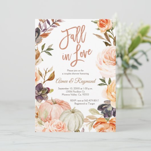 Pumpkin Couple Shower Herfst In Love Vrijgezellenf Kaart (Staand voorkant)