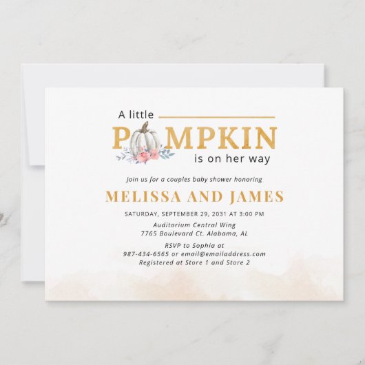 Pumpkin Couple's Baby shower Pink Floral Kaart (Voorkant)
