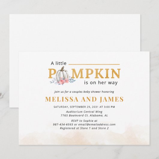 Pumpkin Couple's Baby shower Pink Floral Kaart (Voorkant / Achterkant)