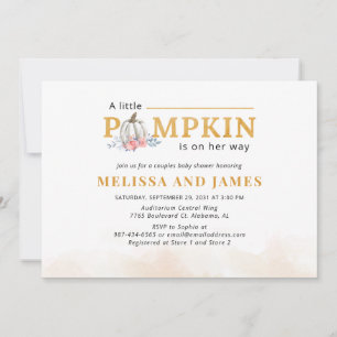 Pumpkin Couple's Baby shower Pink Floral Kaart