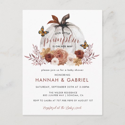 Pumpkin Couple's Baby shower Terracotta Invitation Briefkaart (Voorkant)